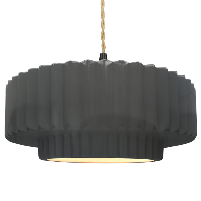 Justice Designs - CER-6555-GRY-MBLK-BEIG-TWST - One Light Pendant - Radiance - Gloss Grey