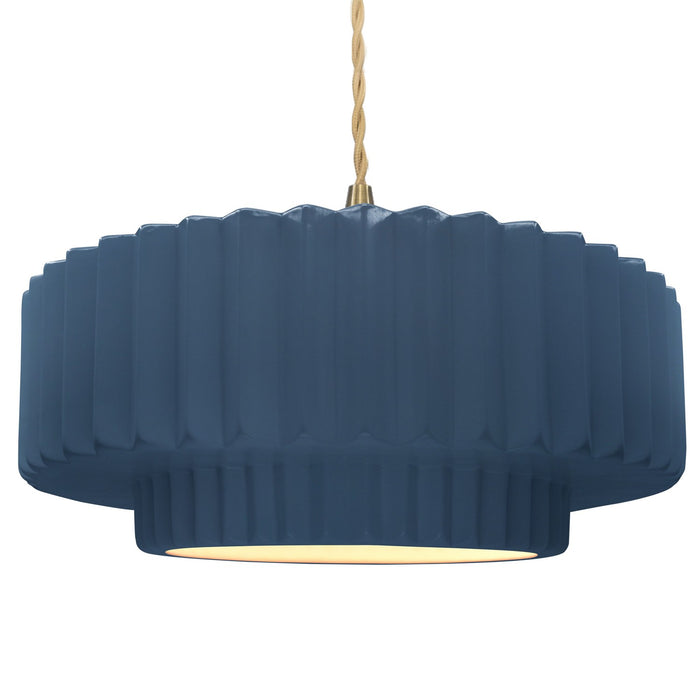 Justice Designs - CER-6555-MDMT-BRSS-BEIG-TWST - One Light Pendant - Radiance - Midnight Sky w/ Matte White