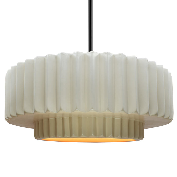 Justice Designs - CER-6555-MTGD-MBLK-RIGID - One Light Pendant - Radiance - Matte White w/ Champagne Gold