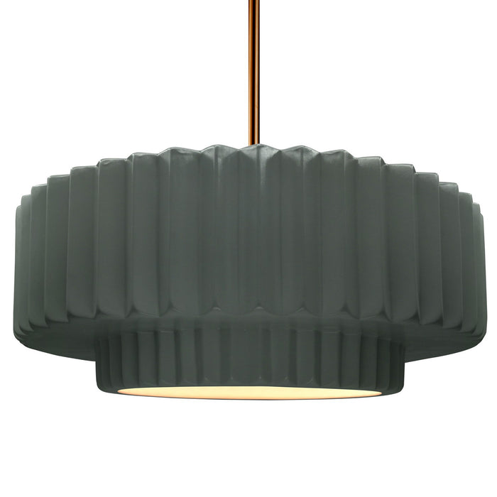 Justice Designs - CER-6555-PWGN-BRSS-RIGID - One Light Pendant - Radiance - Pewter Green