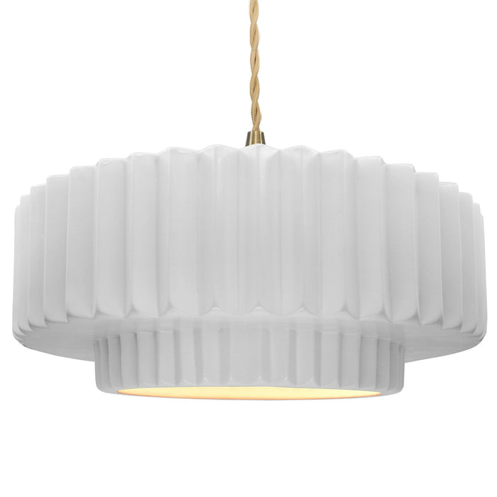 Justice Designs - CER-6555-WHT-BRSS-BEIG-TWST - One Light Pendant - Radiance - Gloss White