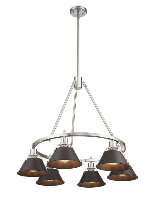 Golden - 3306-6 PW-RBZ - Six Light Chandelier - Orwell - Pewter