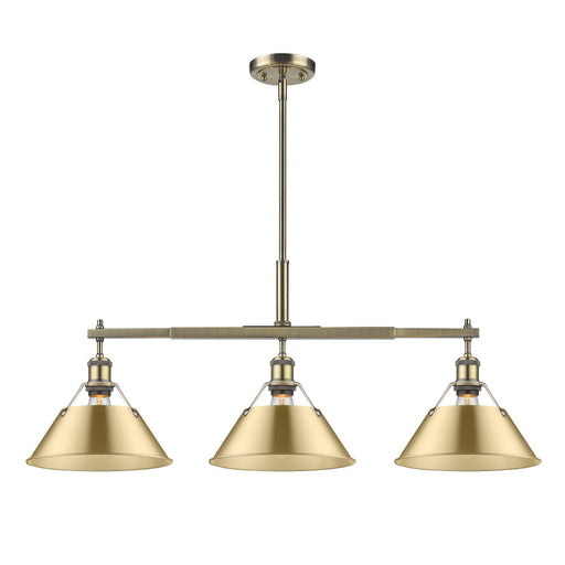 Orwell Three Light Linear Pendant Aged Brass