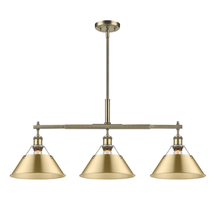 Golden - 3306-LP AB-BCB - Three Light Linear Pendant - Orwell - Aged Brass
