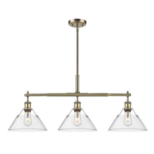 Orwell Three Light Linear Pendant Aged Brass