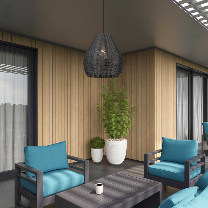 Golden - 6084-O1P NB-MBW - One Light Outdoor Pendant - Melany - Natural Black