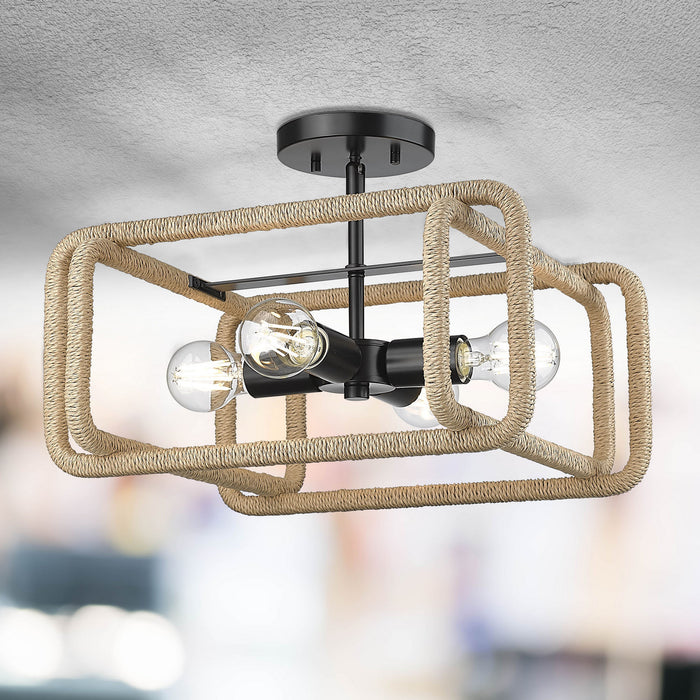 Golden - 6085-SF BLK-NR - Four Light Semi-Flush Mount - Camden - Matte Black