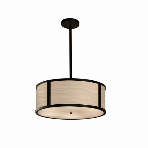 Justice Designs - PNA-9541-WAVE-MBLK - Three Light Pendant - Porcelina - Matte Black