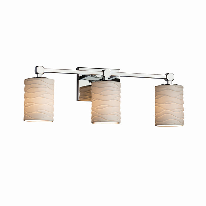 Justice Designs - POR-8423-10-WAVE-CROM - Three Light Bath Bar - Limoges - Polished Chrome