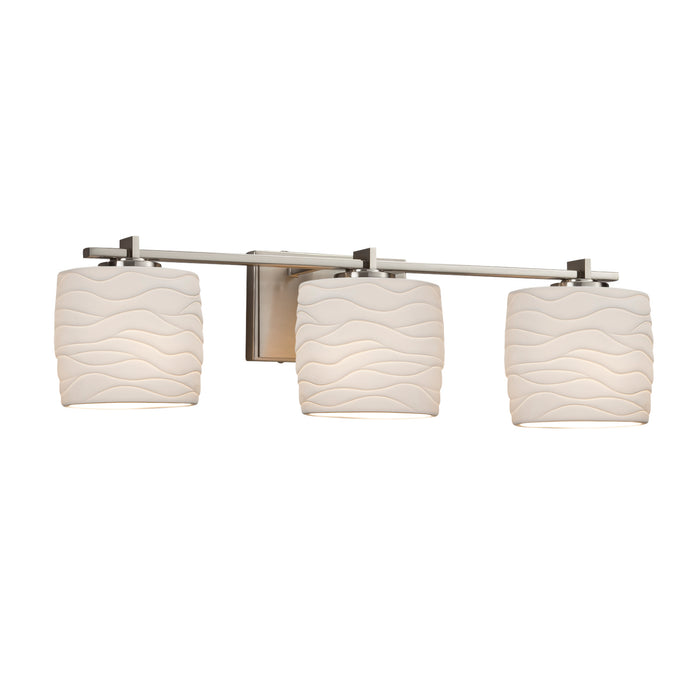 Justice Designs - POR-8443-30-WAVE-NCKL - Three Light Bath Bar - Limoges - Brushed Nickel