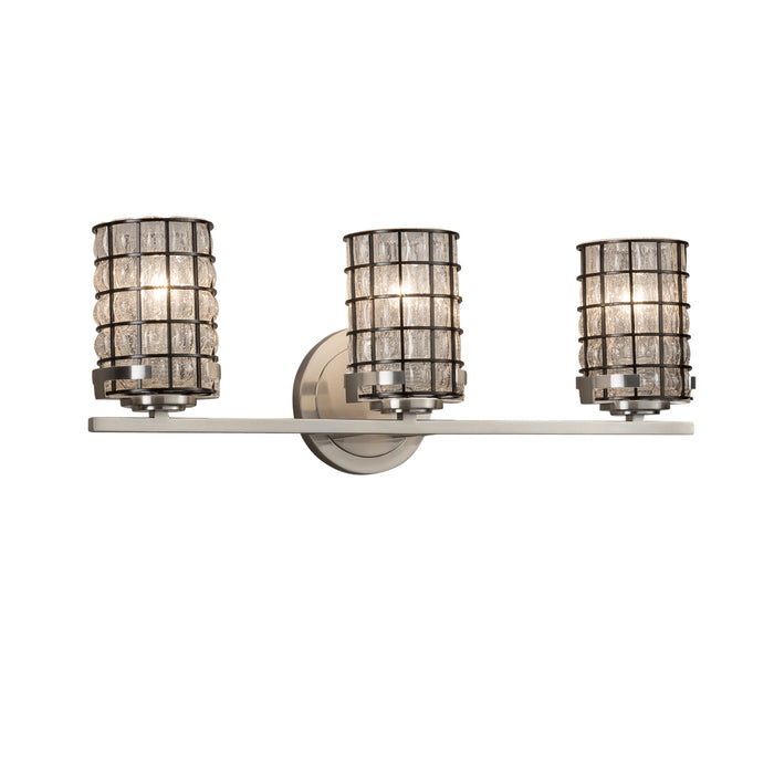 Justice Designs - WGL-8453-10-GRCB-NCKL - Three Light Bath Bar - Wire Glass - Brushed Nickel