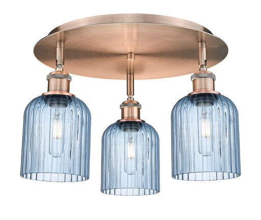 Downtown Urban Three Light Flush Mount Antique Copper