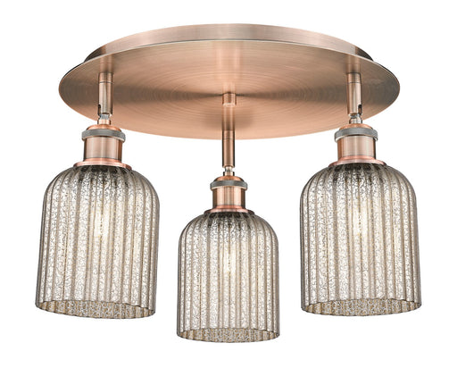 Downtown Urban Three Light Flush Mount Antique Copper