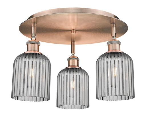 Downtown Urban Three Light Flush Mount Antique Copper