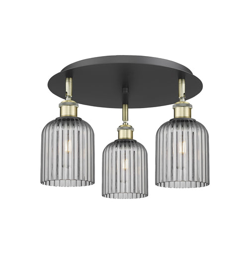 Downtown Urban Three Light Flush Mount Black Antique Brass