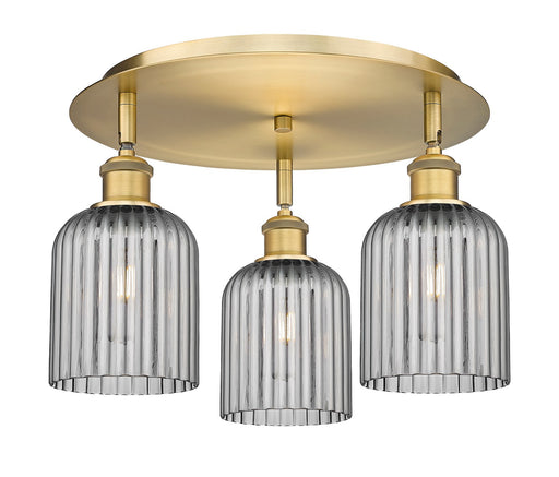 Downtown Urban Three Light Flush Mount Brushed Brass