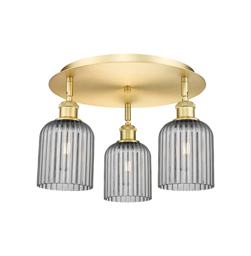 Downtown Urban Three Light Flush Mount Satin Gold