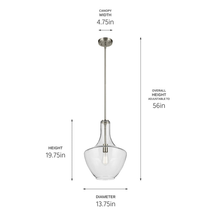 Kichler - 42046NI - One Light Pendant - Everly - Brushed Nickel