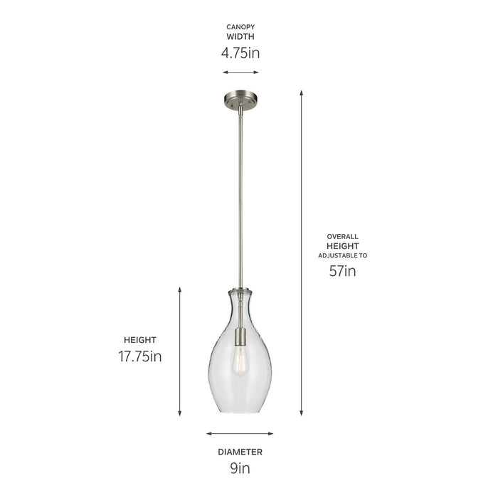 Kichler - 42047NI - One Light Pendant - Everly - Brushed Nickel