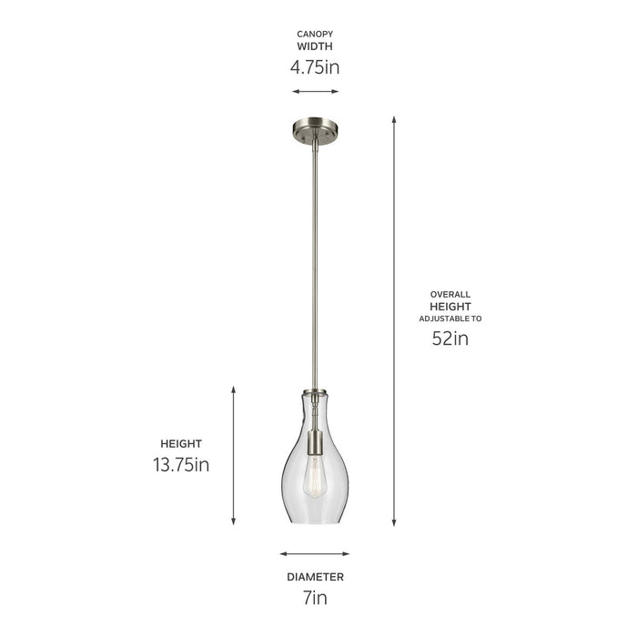 Kichler - 42456NI - One Light Pendant - Everly - Brushed Nickel