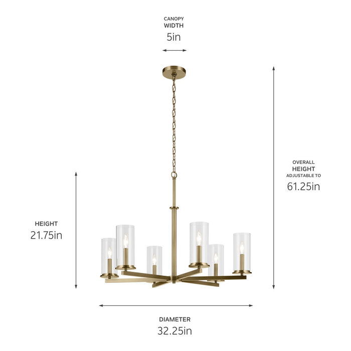 Kichler - 44013NBR - Six Light Chandelier - Crosby - Natural Brass