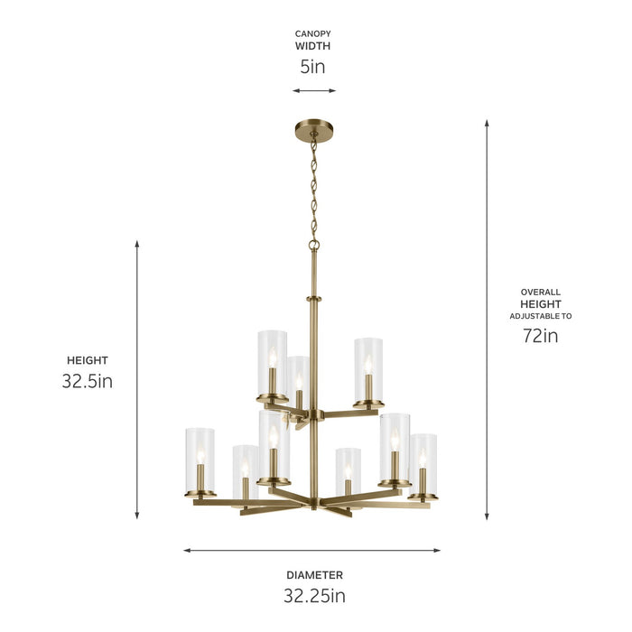 Kichler - 44014NBR - Nine Light Chandelier - Crosby - Natural Brass