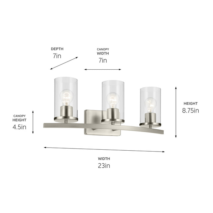Kichler - 45497NICLR - Three Light Bath - Crosby - Brushed Nickel