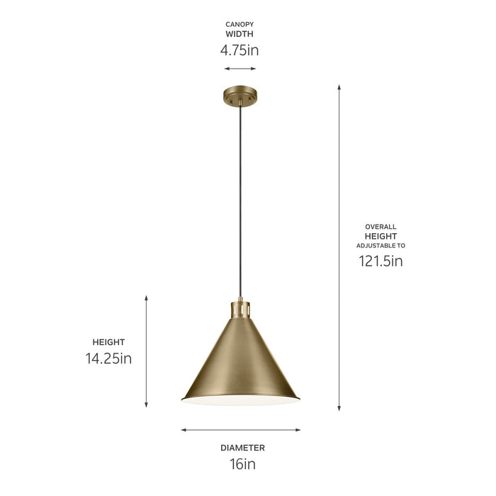 Kichler - 52177NBR - One Light Pendant - Zailey - Natural Brass
