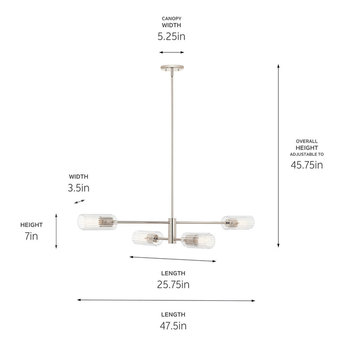 Kichler - 52681PN - Four Light Linear Chandelier - Velestino - Polished Nickel