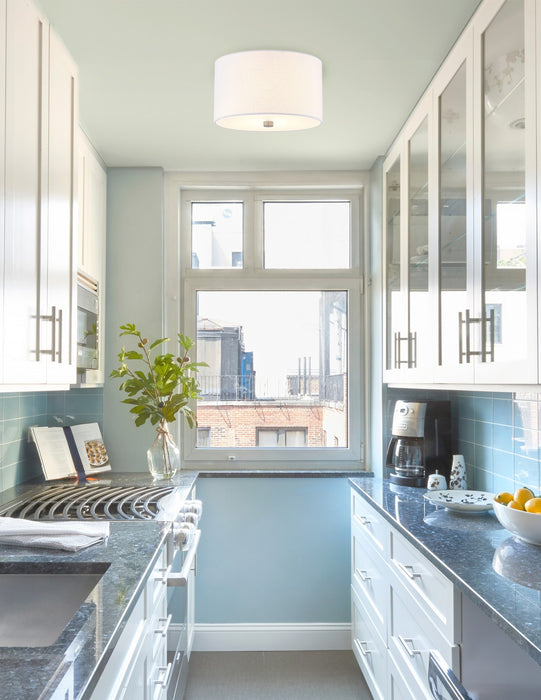 Justice Designs - FAB-9730-WHTE-NCKL - Two Light Flush-Mount - Textile - Brushed Nickel