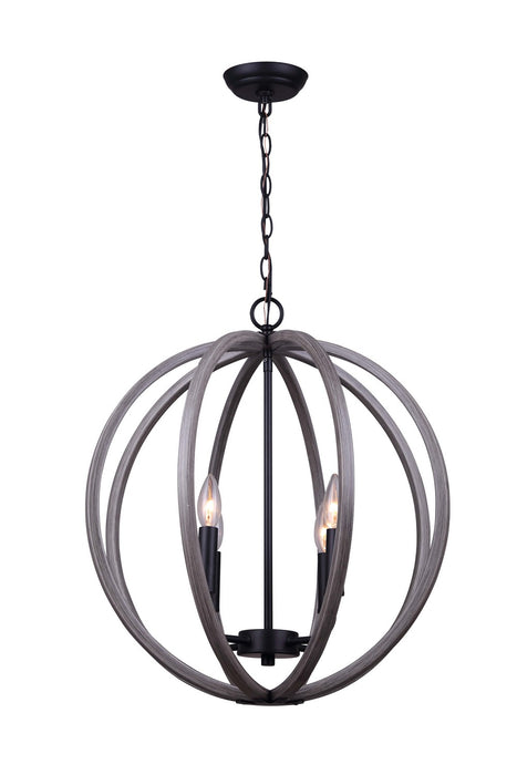 Canarm - IPL673B04BKD20 - Four Light Pendant - Armelle - Black/Grey/Faux Wood