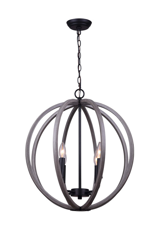 Canarm - IPL673B04BKD20 - Four Light Pendant - Armelle - Black/Grey/Faux Wood