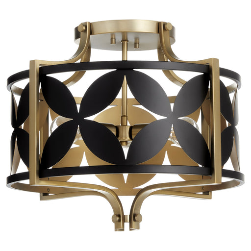 Quorum - 283-18-5980 - Three Light Semi Flush Mount - Mariposa - Matte Black w/Aged Brass