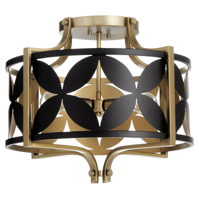 Quorum - 283-18-5980 - Three Light Semi Flush Mount - Mariposa - Matte Black w/Aged Brass