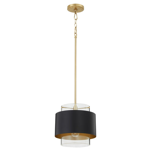 One Light Pendant Matte Black/Aged Brass