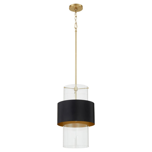 One Light Pendant Matte Black/Aged Brass