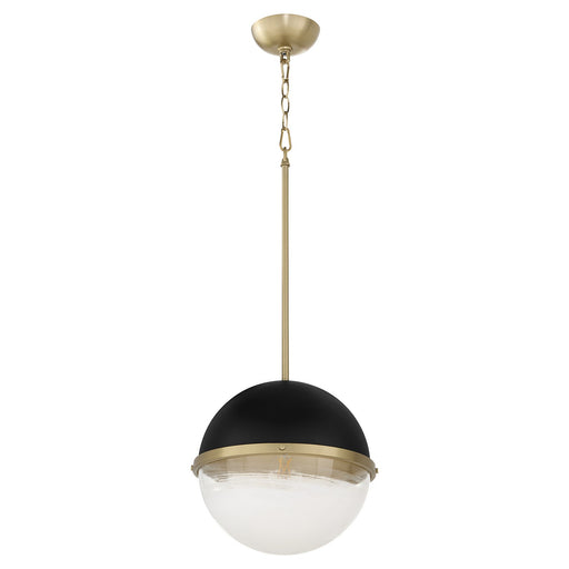 One Light Pendant Textured Black w/ Aged Brass