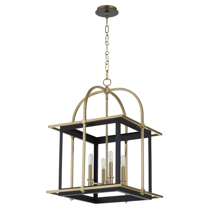 Quorum - 8216-4-5980 - Four Light Pendant - Moritz - Matte Black w/Aged Brass