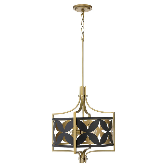 Quorum - 883-3-5980 - Three Light Pendant - Mariposa - Matte Black w/Aged Brass