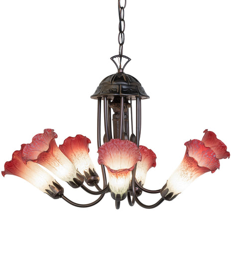 Pink/White Seven Light Chandelier