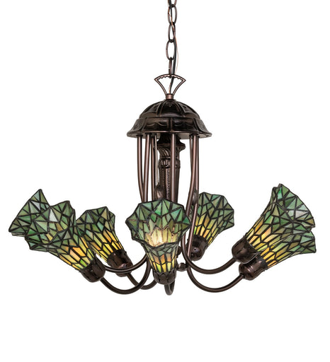 Stained Glass Pond Lily Seven Light Chandelier