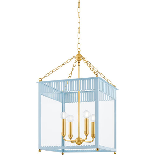 Mitzi - H932704L-AGB/SAO - Four Light Lantern - Rosalie - Aged Brass/Soft Arctic Blue