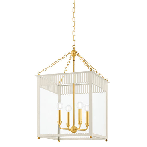 Mitzi - H932704L-AGB/SCR - Four Light Lantern - Rosalie - Aged Brass/Soft Cream