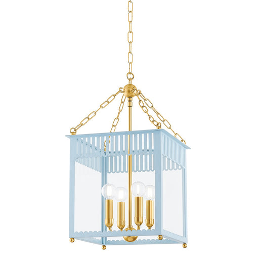 Mitzi - H932704S-AGB/SAO - Four Light Lantern - Rosalie - Aged Brass/Soft Arctic Blue