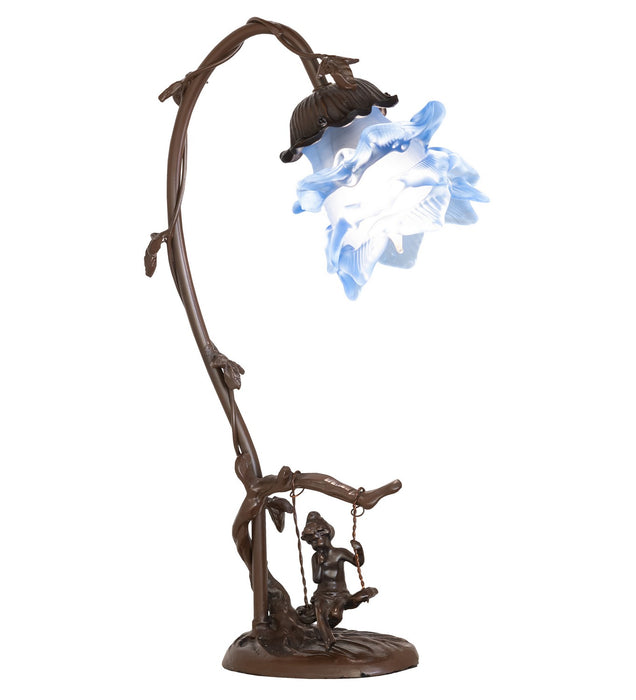 Meyda Tiffany - 269725 - One Light Mini Lamp - Blue Floral - Bronze,Antique Brass