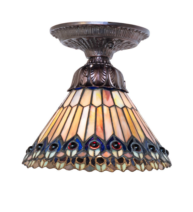 Meyda Tiffany - 276084 - One Light Flushmount - Tiffany Jeweled Peacock