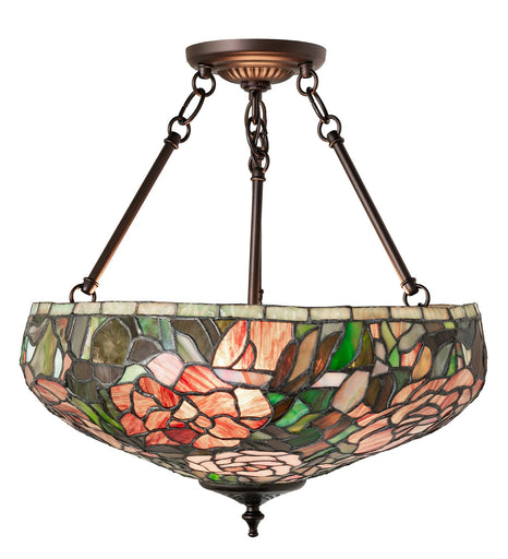 Tiffany Peony Three Light Semi-Flushmount