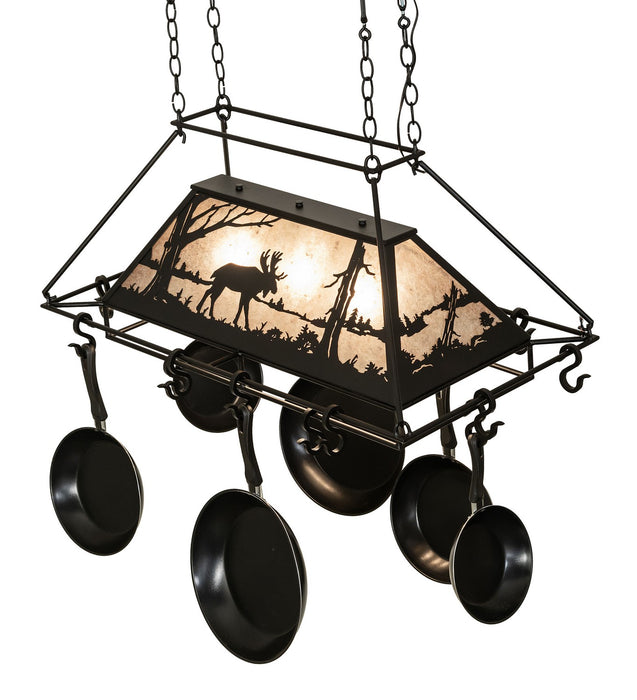 Meyda Tiffany - 273340 - Three Light Pot Rack - Moose At Lake - Textured Black
