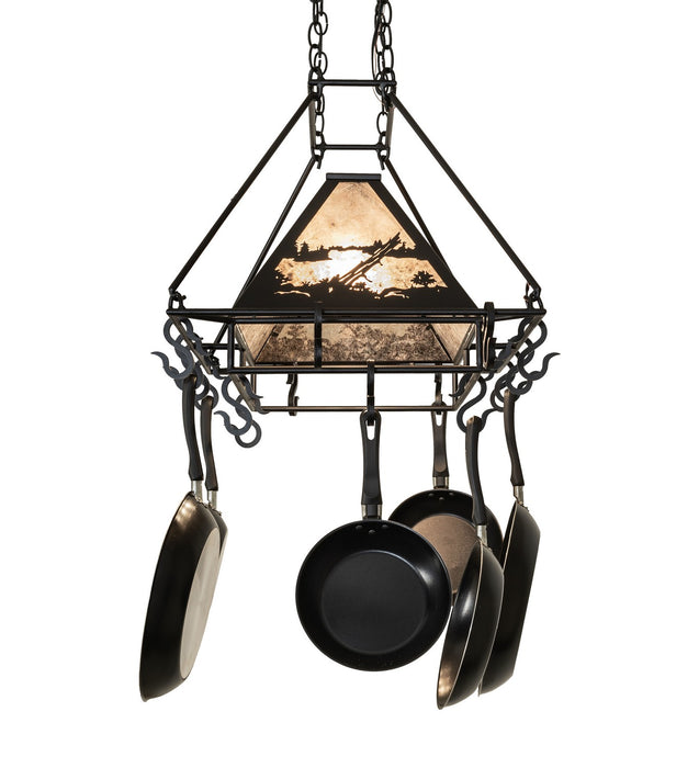 Meyda Tiffany - 273340 - Three Light Pot Rack - Moose At Lake - Textured Black