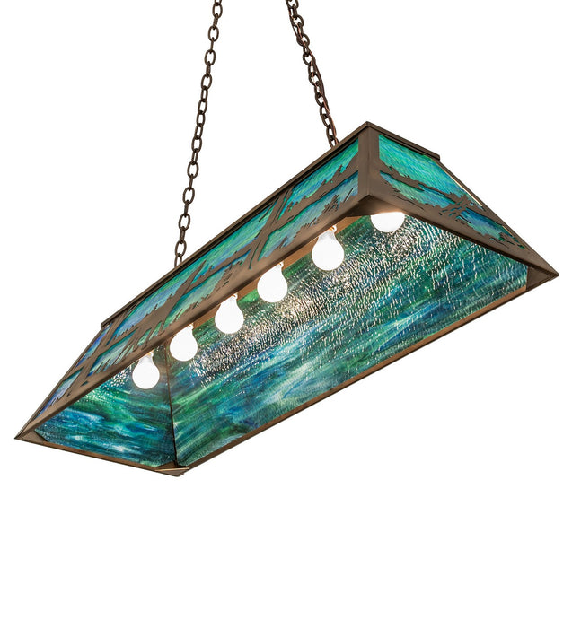 Meyda Tiffany - 275628 - Six Light Pendant - Wolf At Lake - Antique Copper